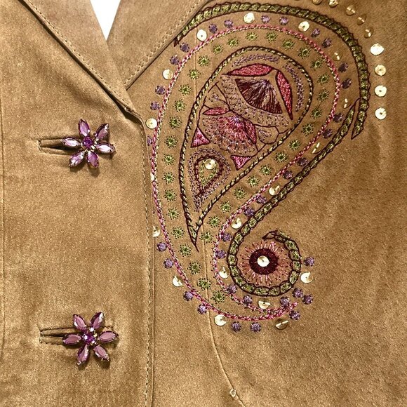 Vtg Y2K Wilsons Leather Maxima Beige Suede Paisley Embroidered Jacket S NWD - Picture 5 of 15